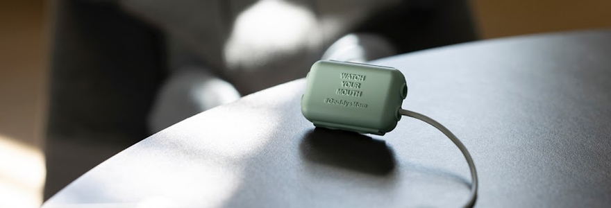 Watch your mouth device sitting on a table